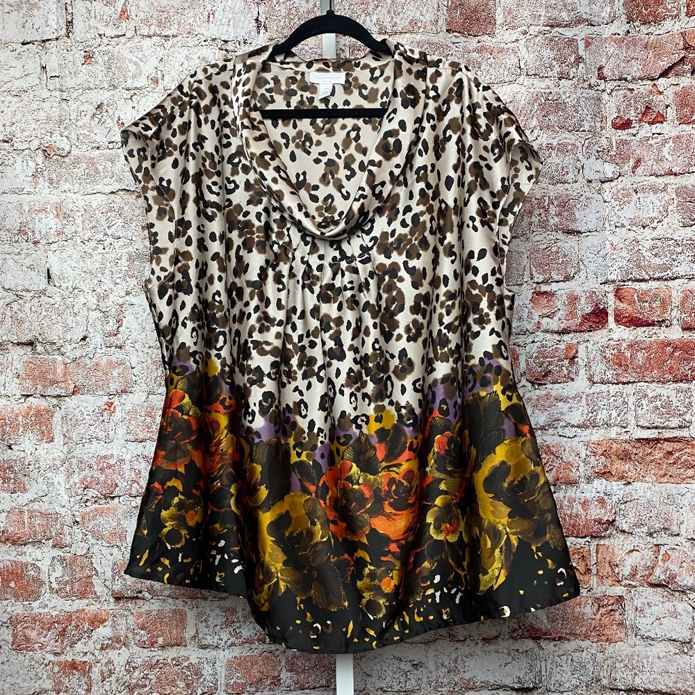 Charter Club Womenʻs Plus Size Animal Print Floral Blouse Size 24W